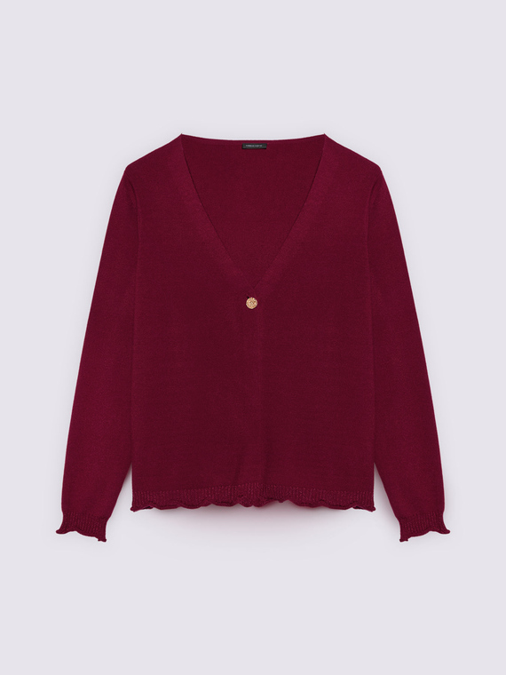 V-neck cardigan with scalloped edges