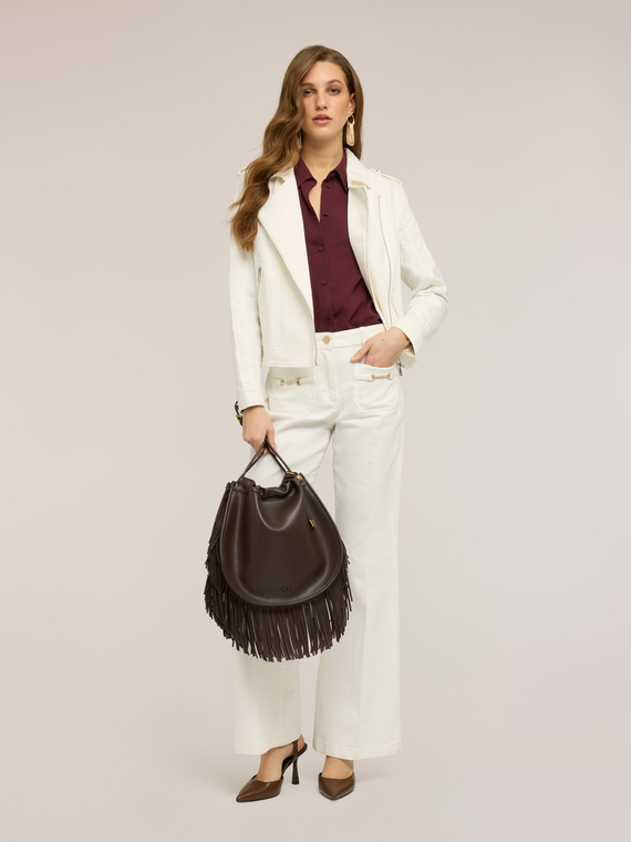 Cotton blend drill biker jacket