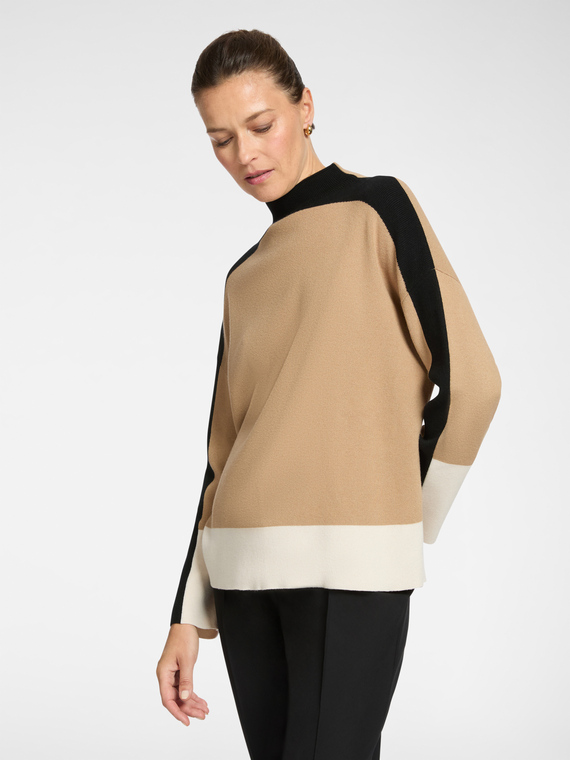 Color block sweater in wool and viscose