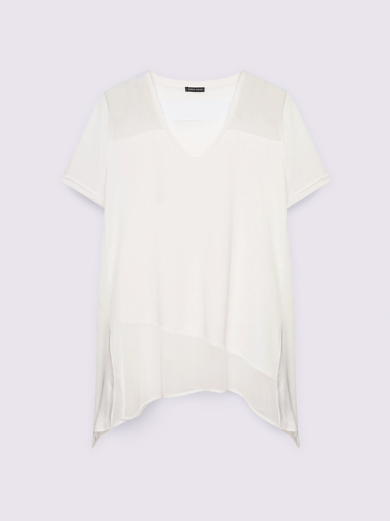 T-shirt bimatière avec col en V