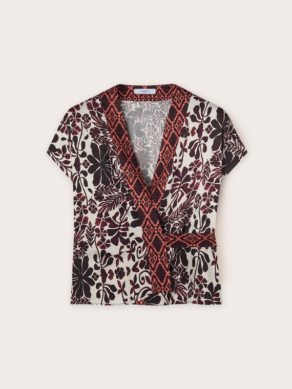 Bluză tip kimono cu model boho