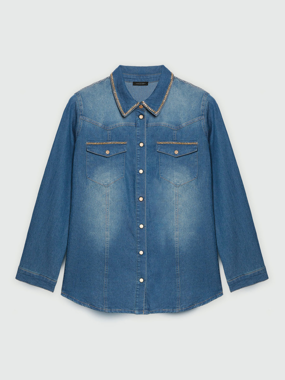 Hemdbluse aus Denim mit Kettendetail