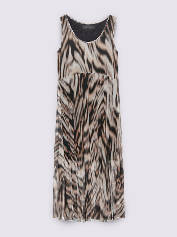 Langes Tüll-Kleid mit Flare-Schnitt und Print