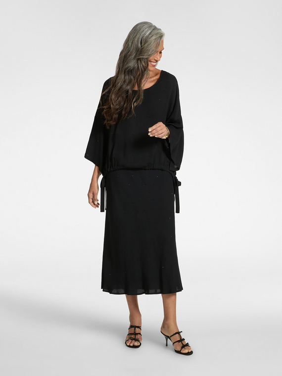 Jupe longue &eacute;vas&eacute;e en viscose brod&eacute;e