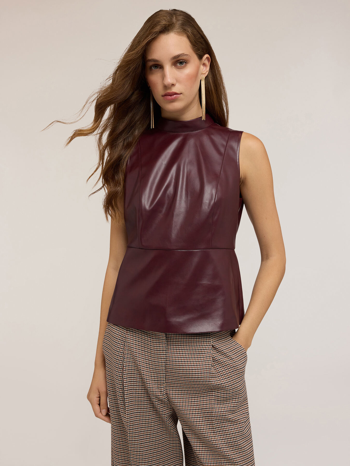 Turtleneck top in coated fabric image number 0