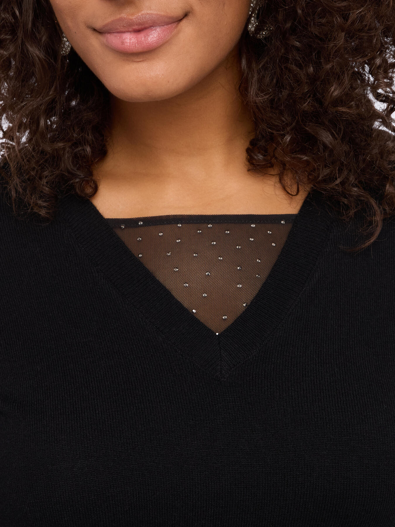 Sweater with tulle and rhinestone details image number 3