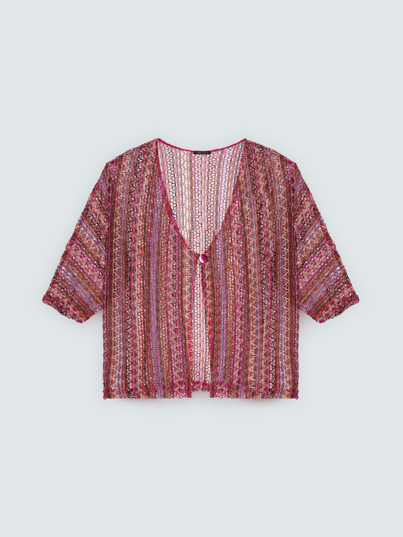 Kimono corto a rayas efecto crochet