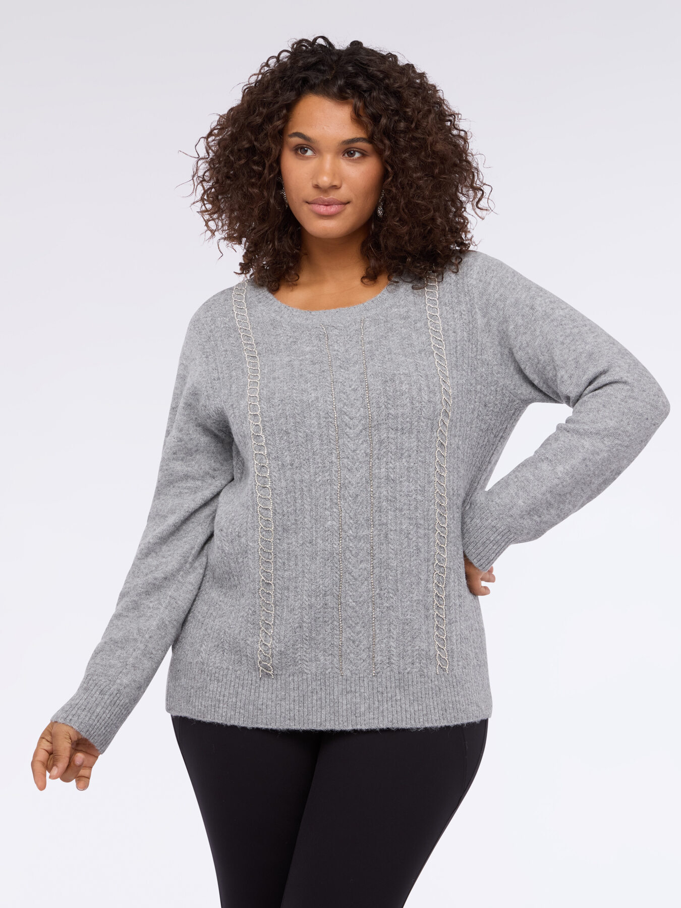 Maglia a treccine con ricami strass image number 2