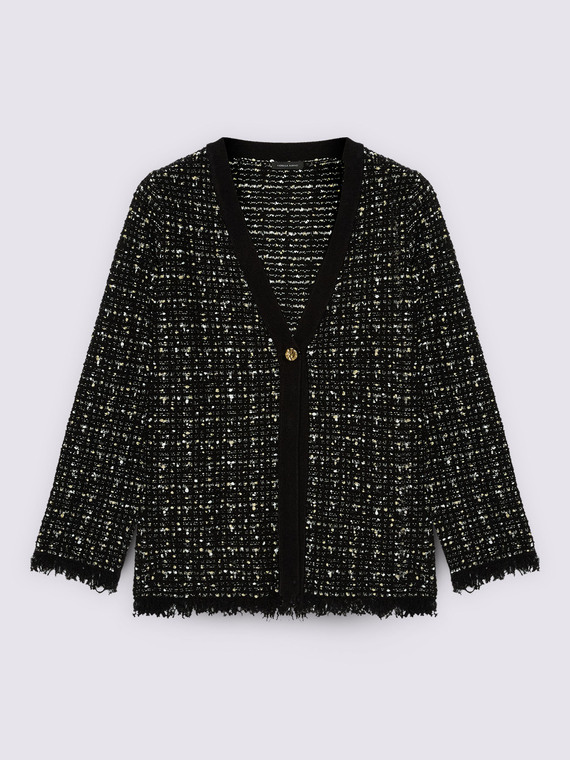 Cardigan effetto bouclè con frange