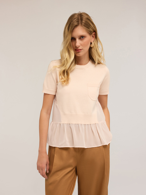 Top avec volant en mousseline de soie