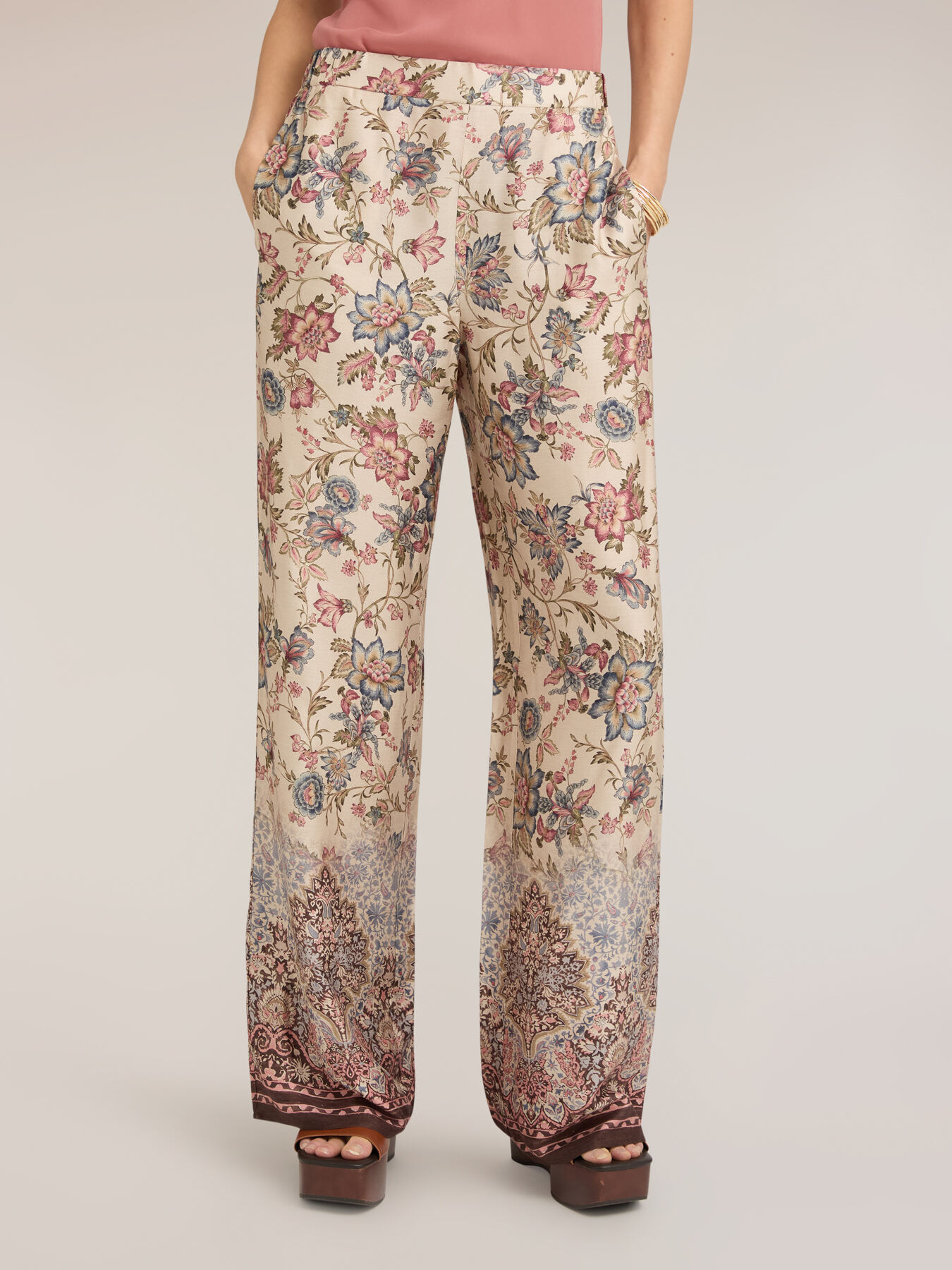 Pantalon palazzo en satin de viscose image number 0
