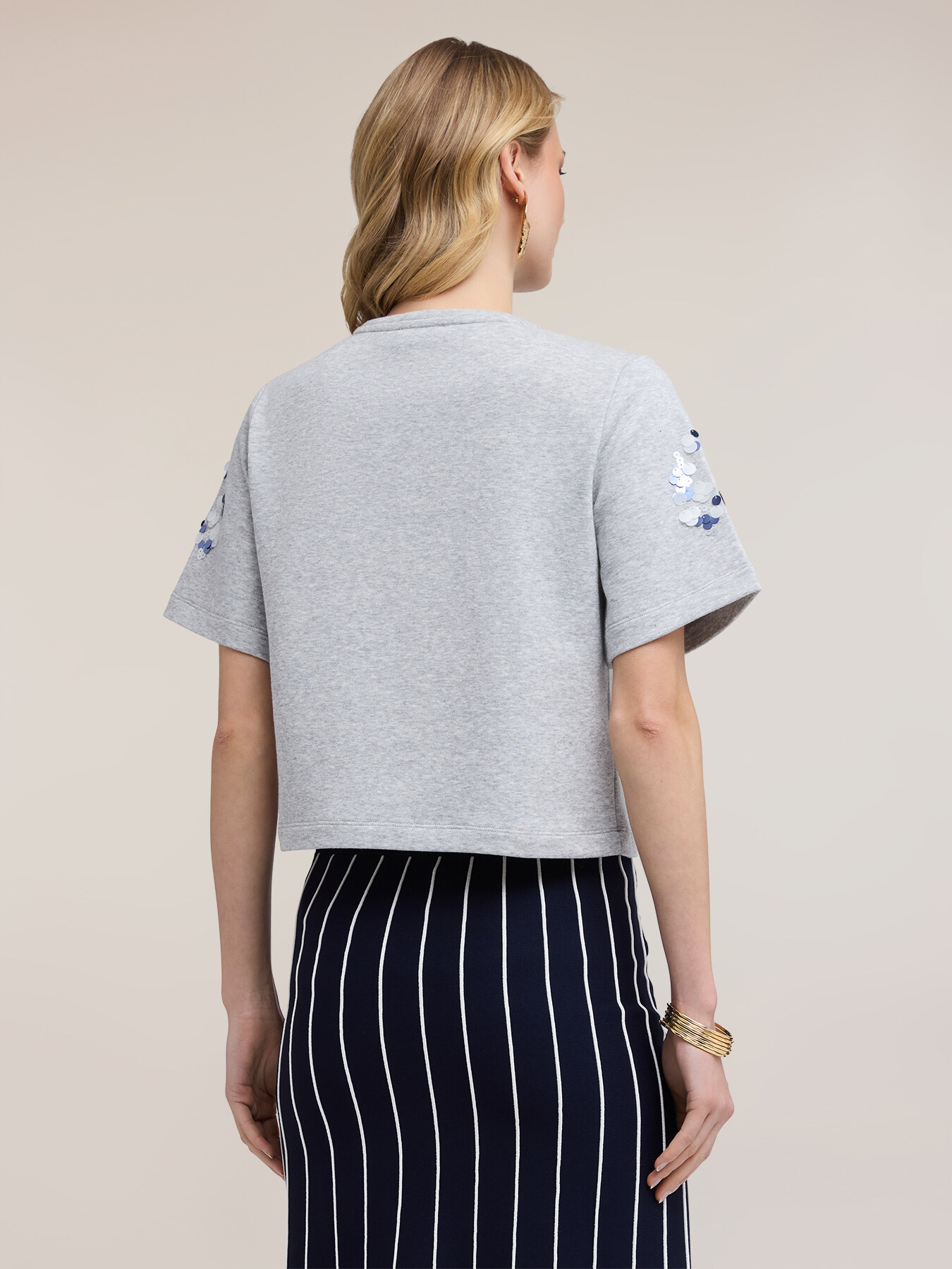 Cropped jersey sweatshirt with maxi sequins image number 1