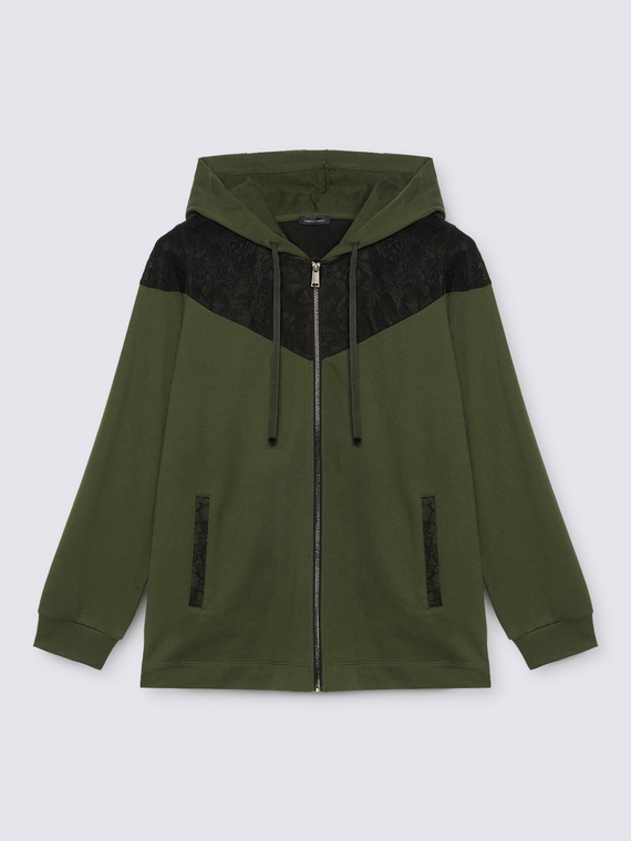 Felpa con cappuccio e inserto in pizzo