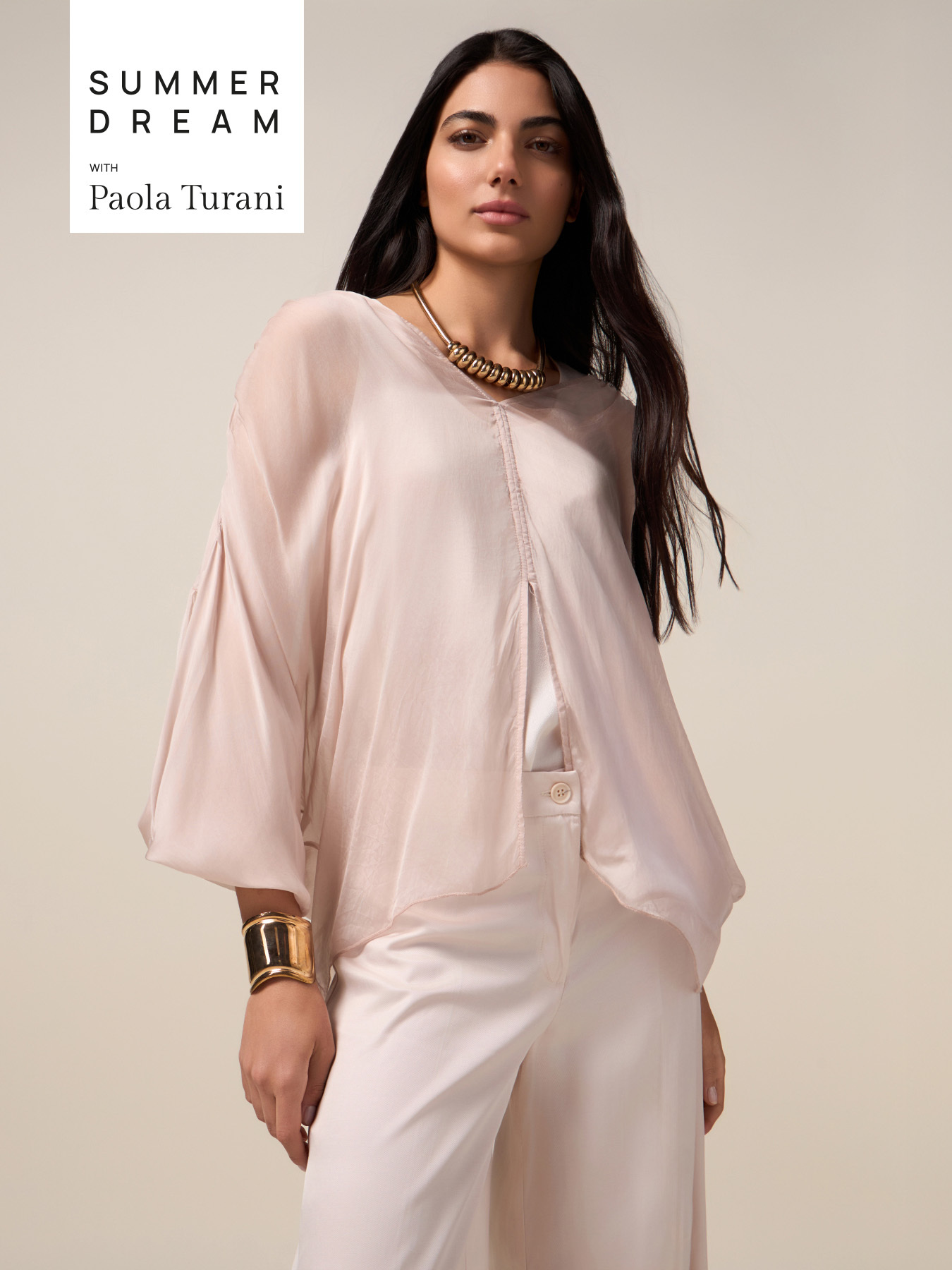 Shoulder-covering blouse in silk blend voile image number 0