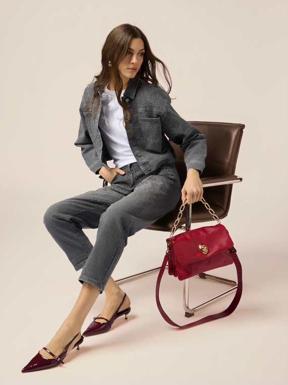 Regular jeans with rhinestone applications
