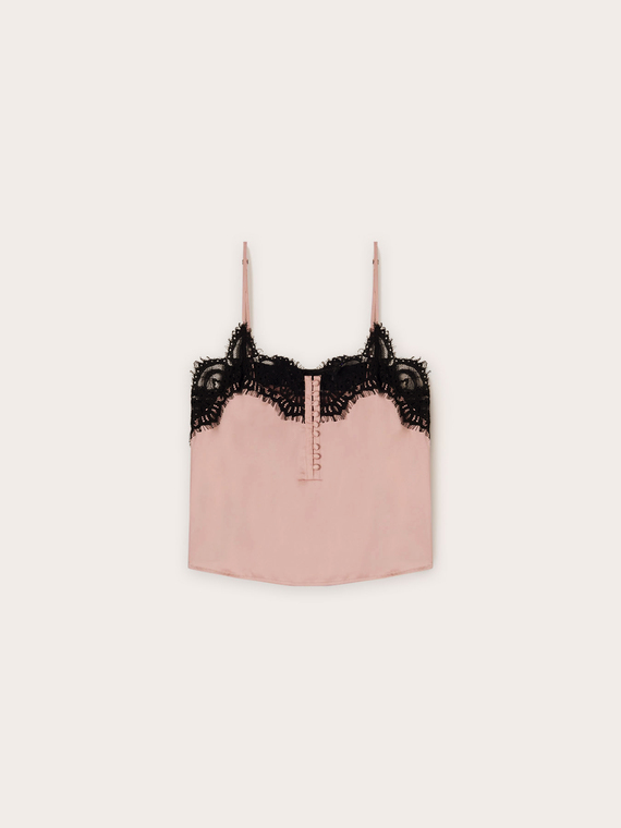 Top lingerie in raso con bordo in pizzo
