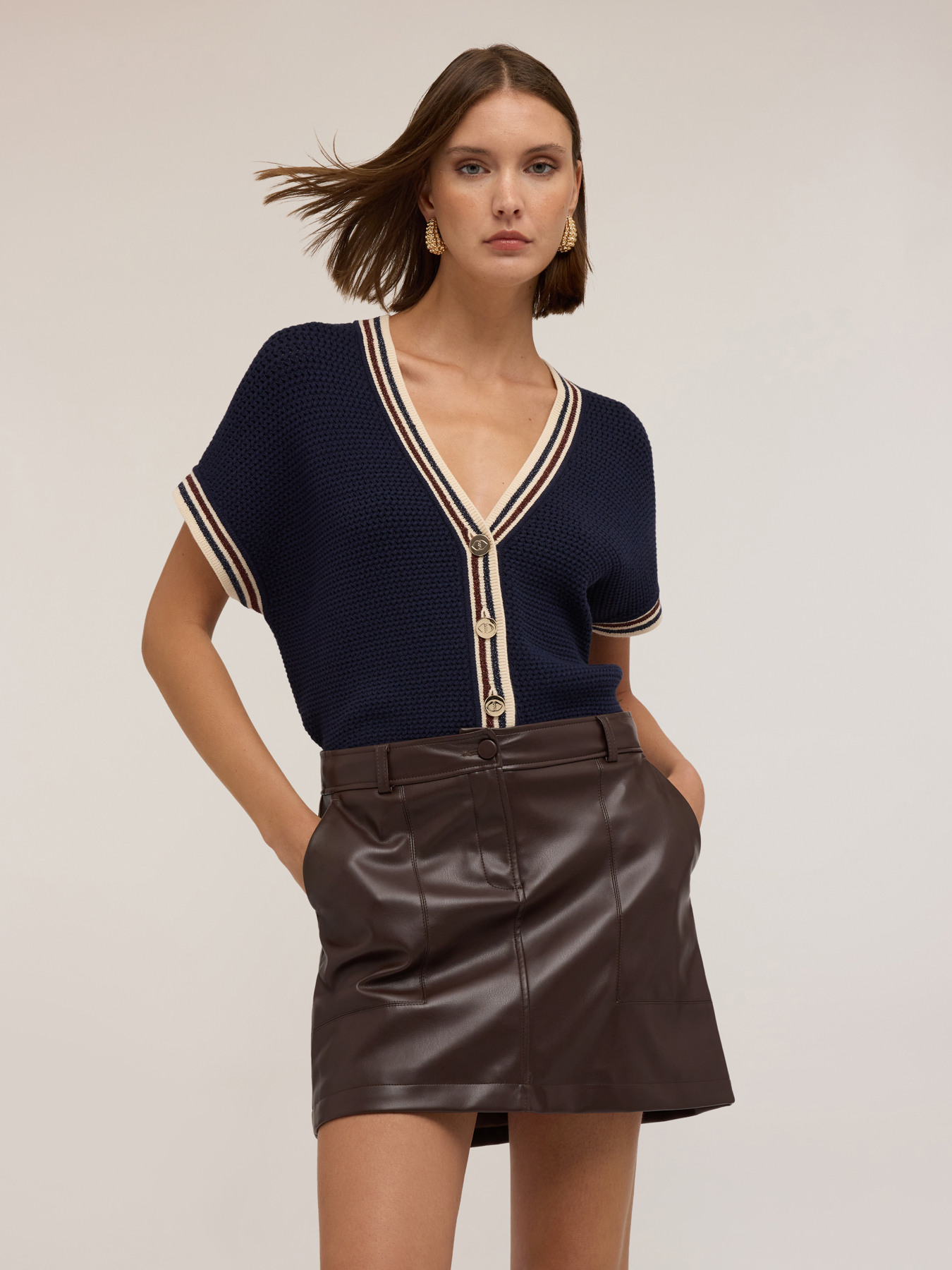 Knitted cardigan with striped edges image number 2