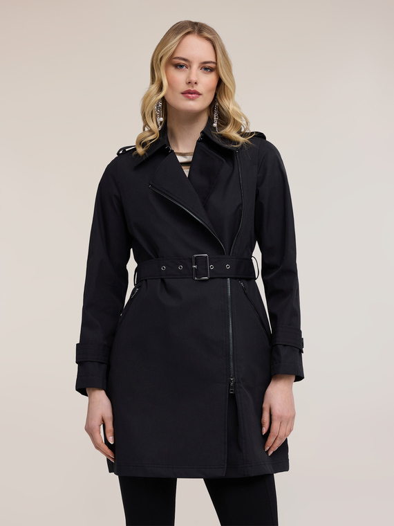 Gabardine trench coat with asymmetric closure