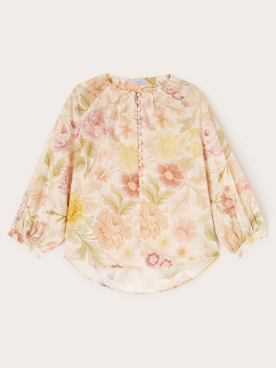 Cotton muslin oversized blouse with floral pattern