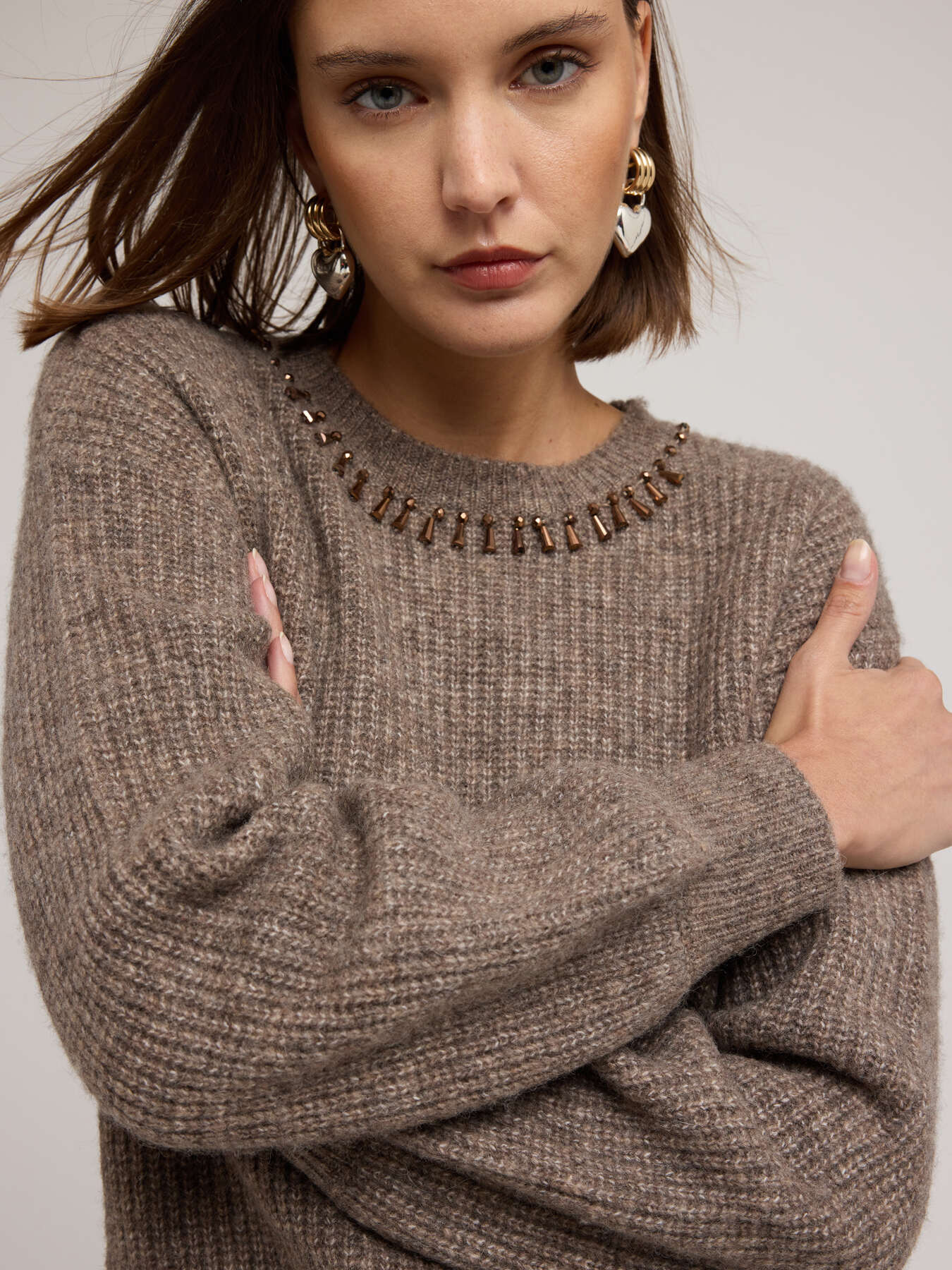 Ribbed wool blend sweater with stones image number 2