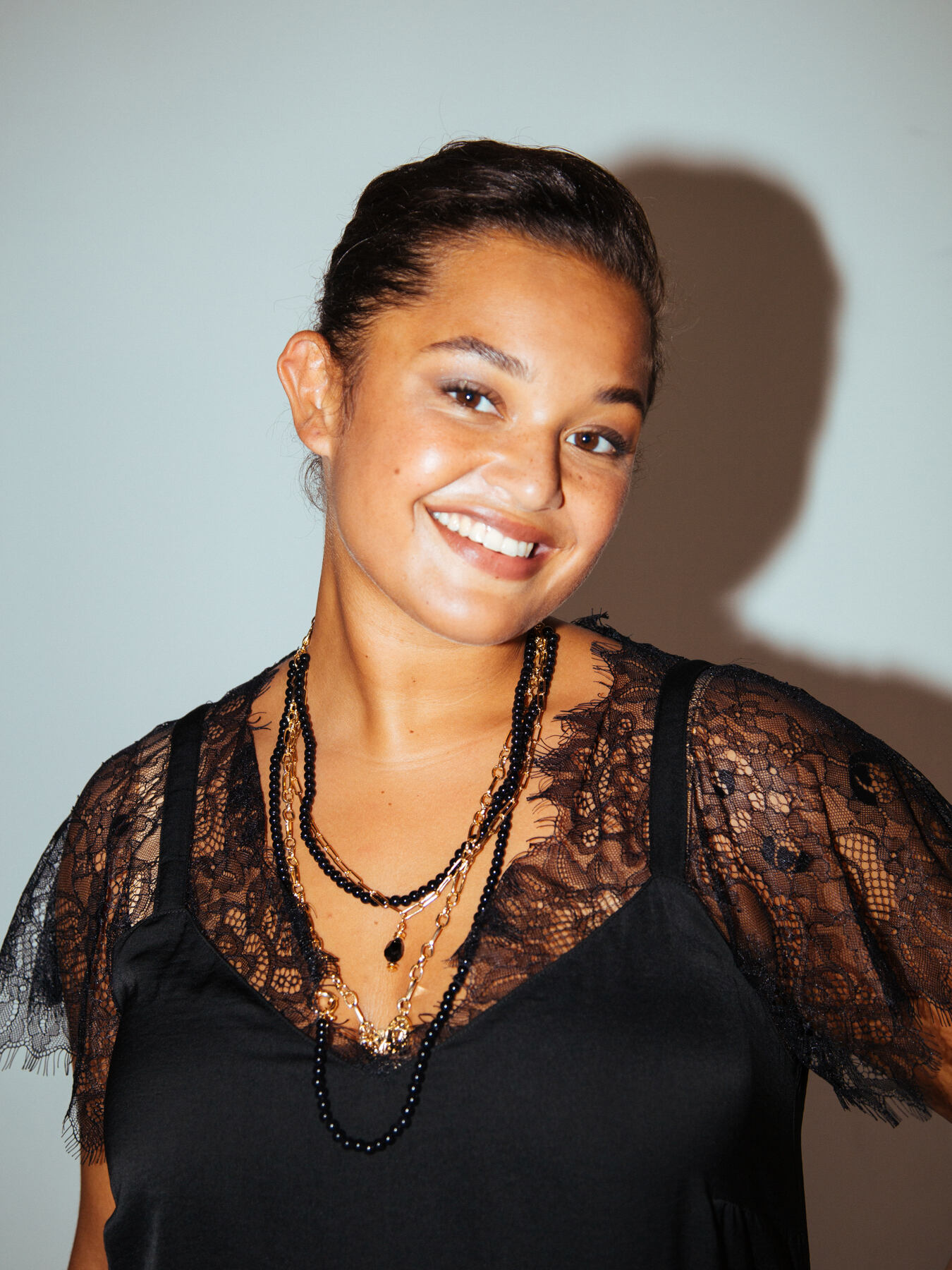 Satin slip dress with lace inserts image number 1