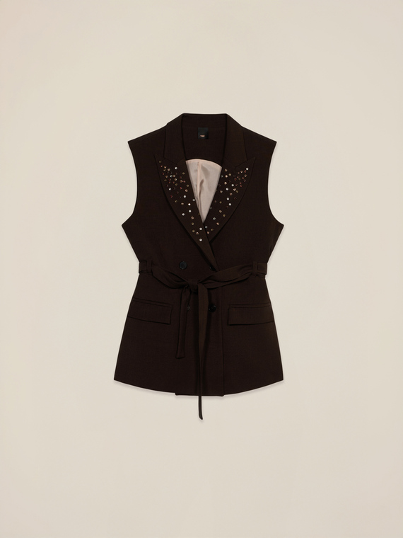 Gilet doppiopetto con borchie e castoni