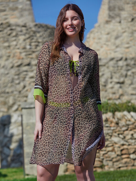 Kaftan-Shirt mit Animal-Print