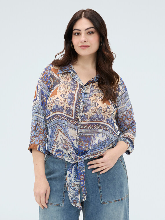 Blouse imprim&eacute; foulard en mousseline viscose