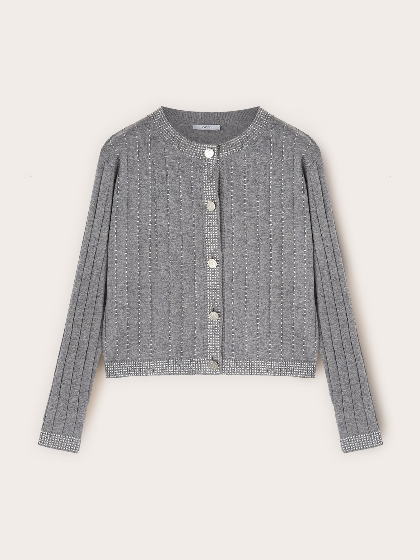 Cropped knit cardigan with rhinestones image number 4
