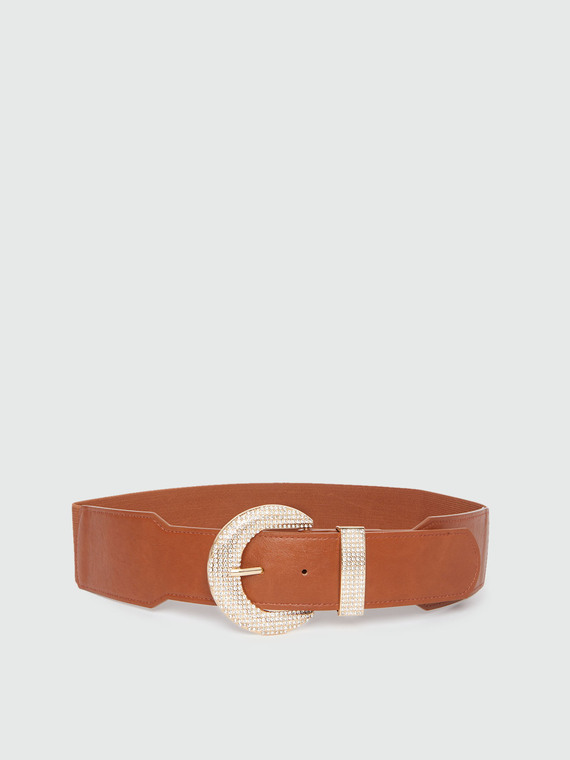 Elasticated belt with rhinestone buckle