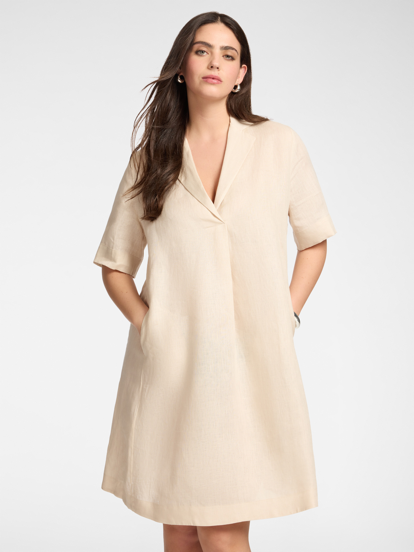 Short sleeve linen shirt dress image number 0
