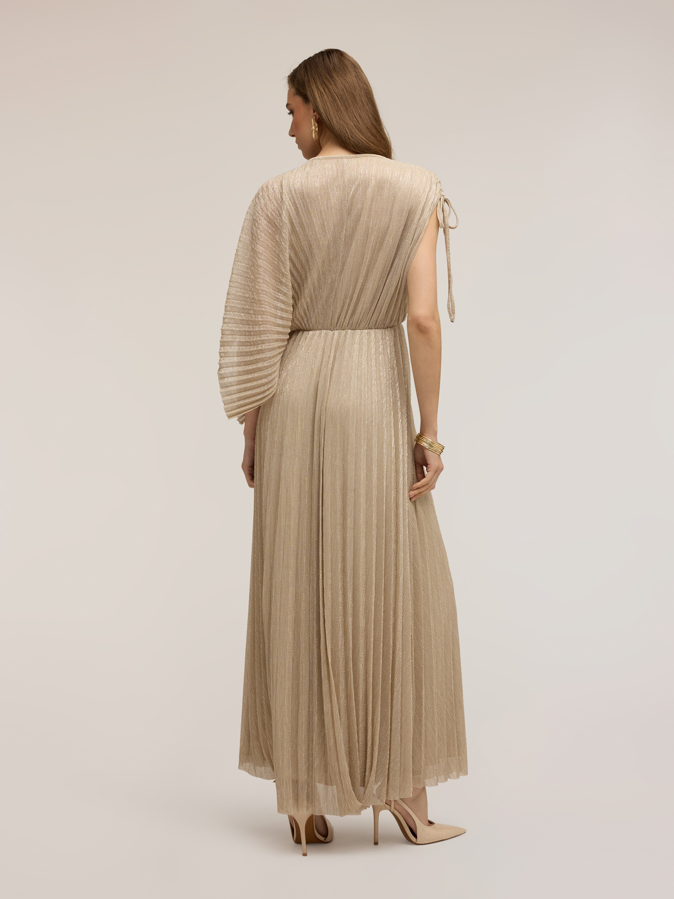 Metallic pleated long dress image number 1