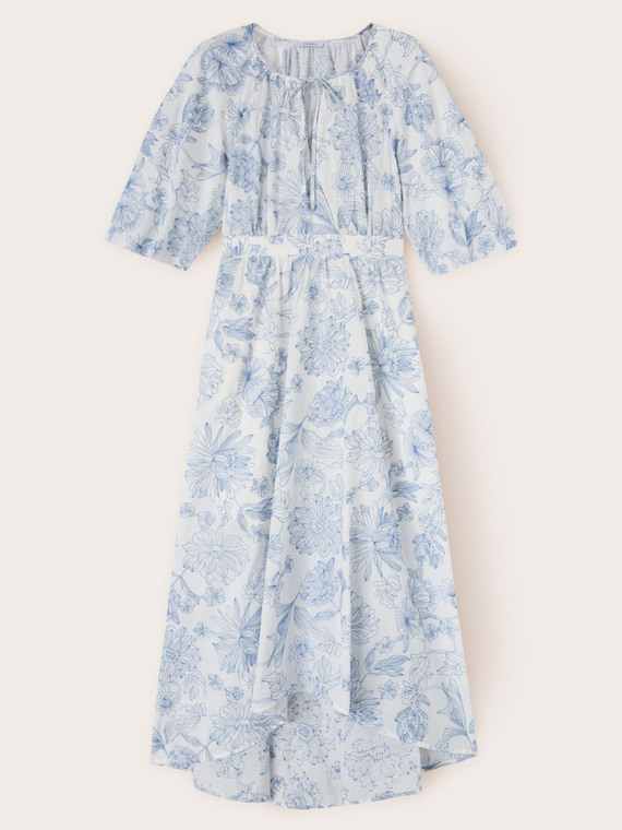 Rochie lungă din bumbac cu broderie florală