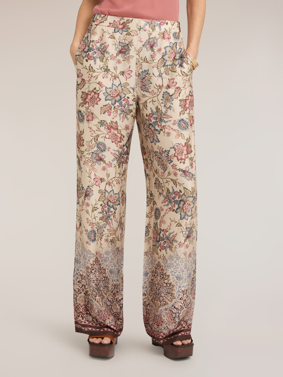 Pantaloni palazzo din satin de viscoză