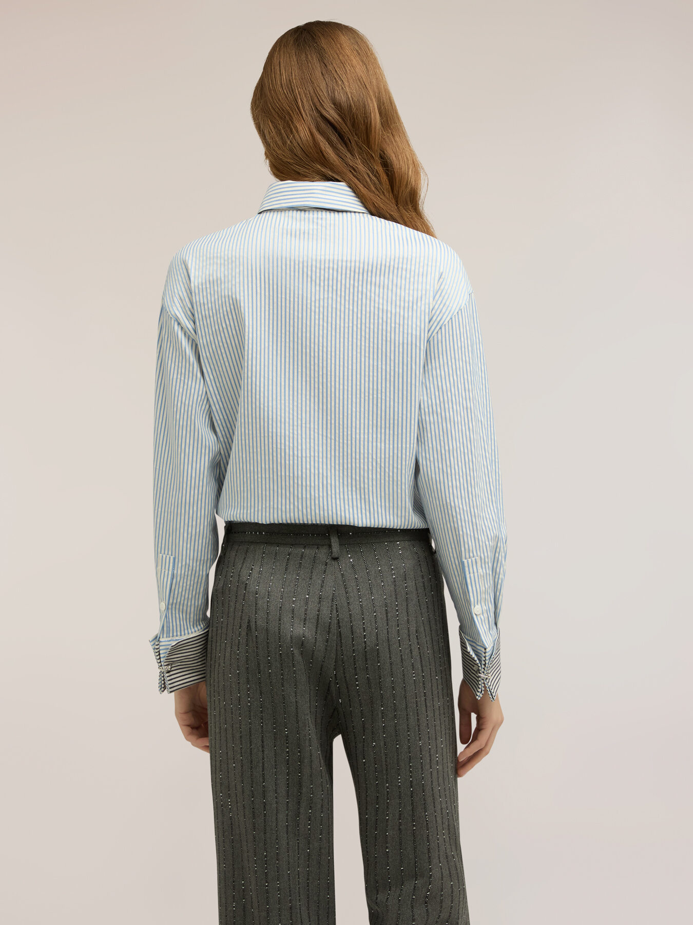 Striped poplin shirt with tie image number 1