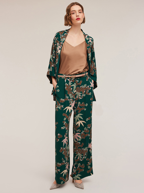 Pantaloni palazzo con pieghe fantasia decò