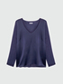 T-shirt avec col en V en deux tissus image number 4