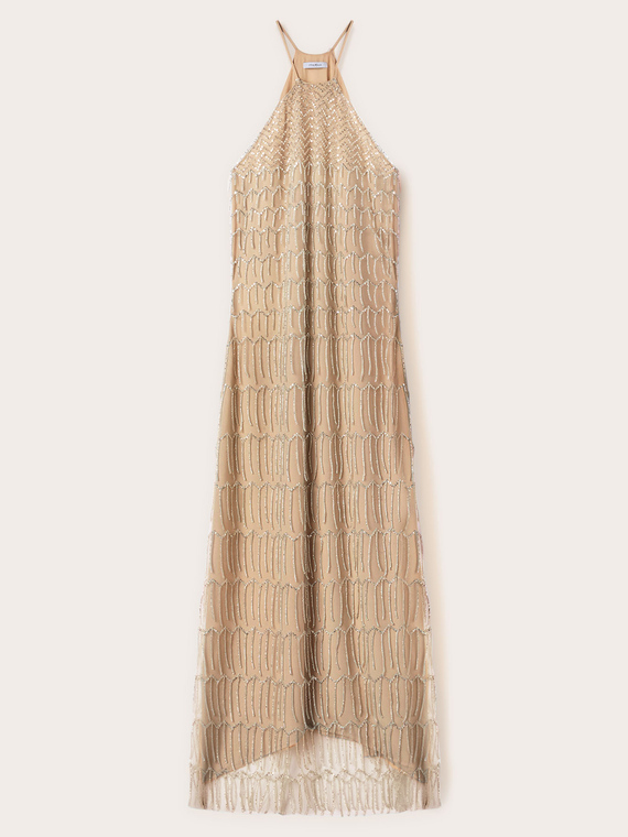 Embroidered dress with fringes