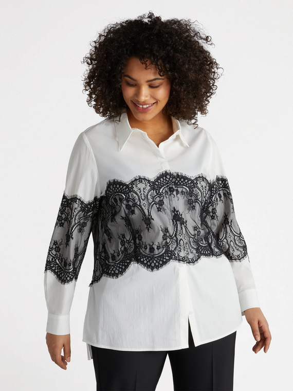 Camicia con maxi inserto in pizzo