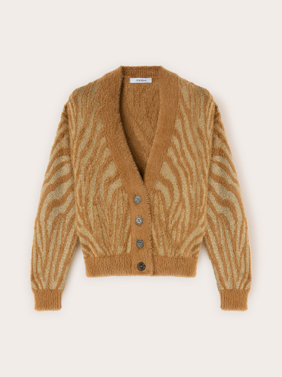 Zebra pattern knit cardigan