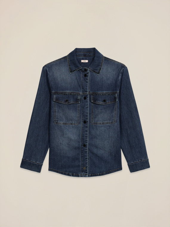Denim shirt jacket with crystals