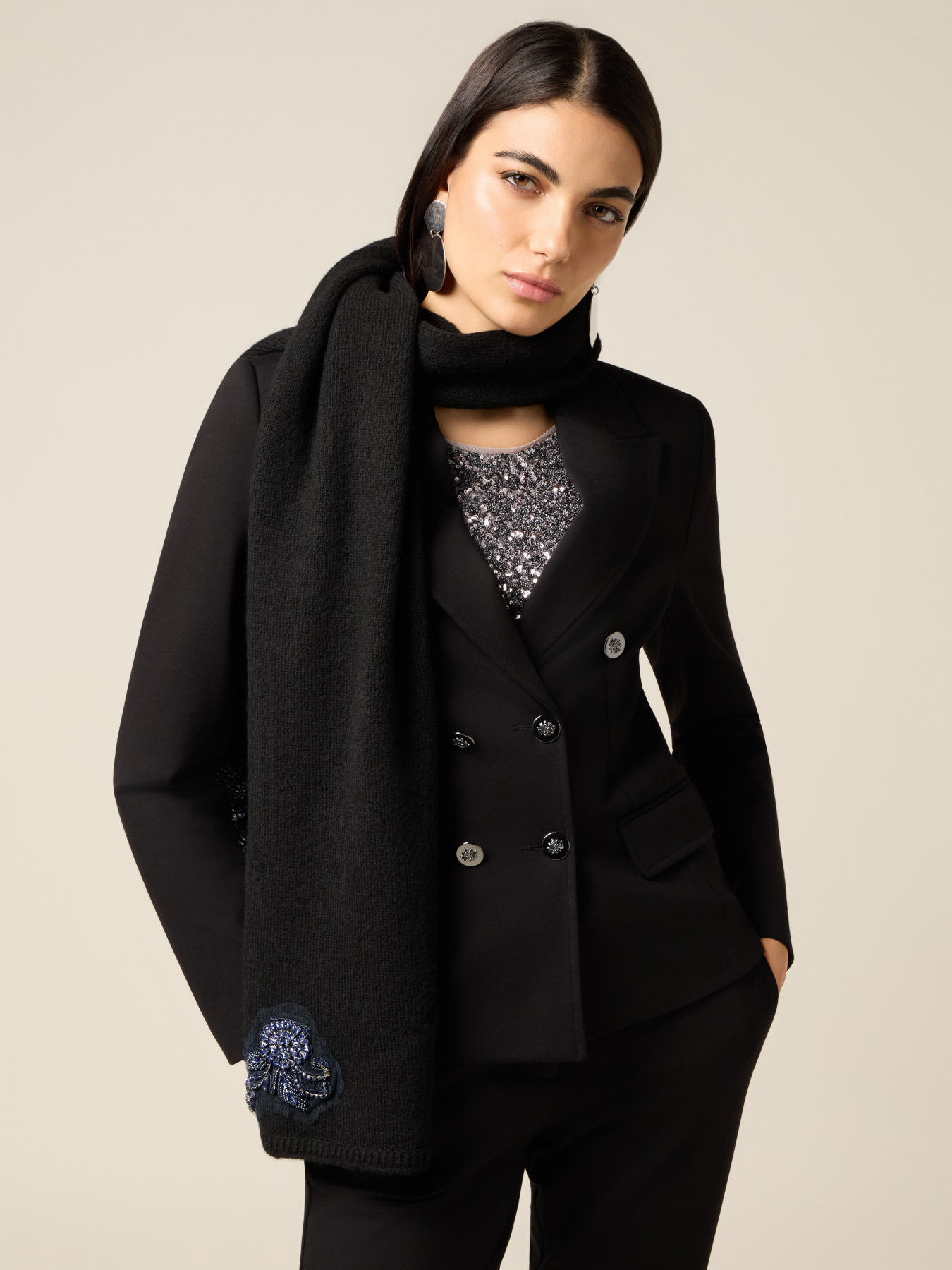 Sciarpa misto lana con ricamo gioiello image number 0