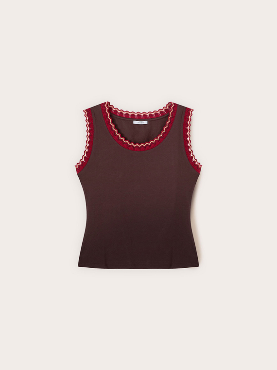 Top din jersey cu bordură din tricotaj