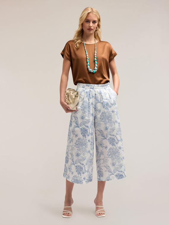 Cropped-Baumwollhose mit Blumenstickerei