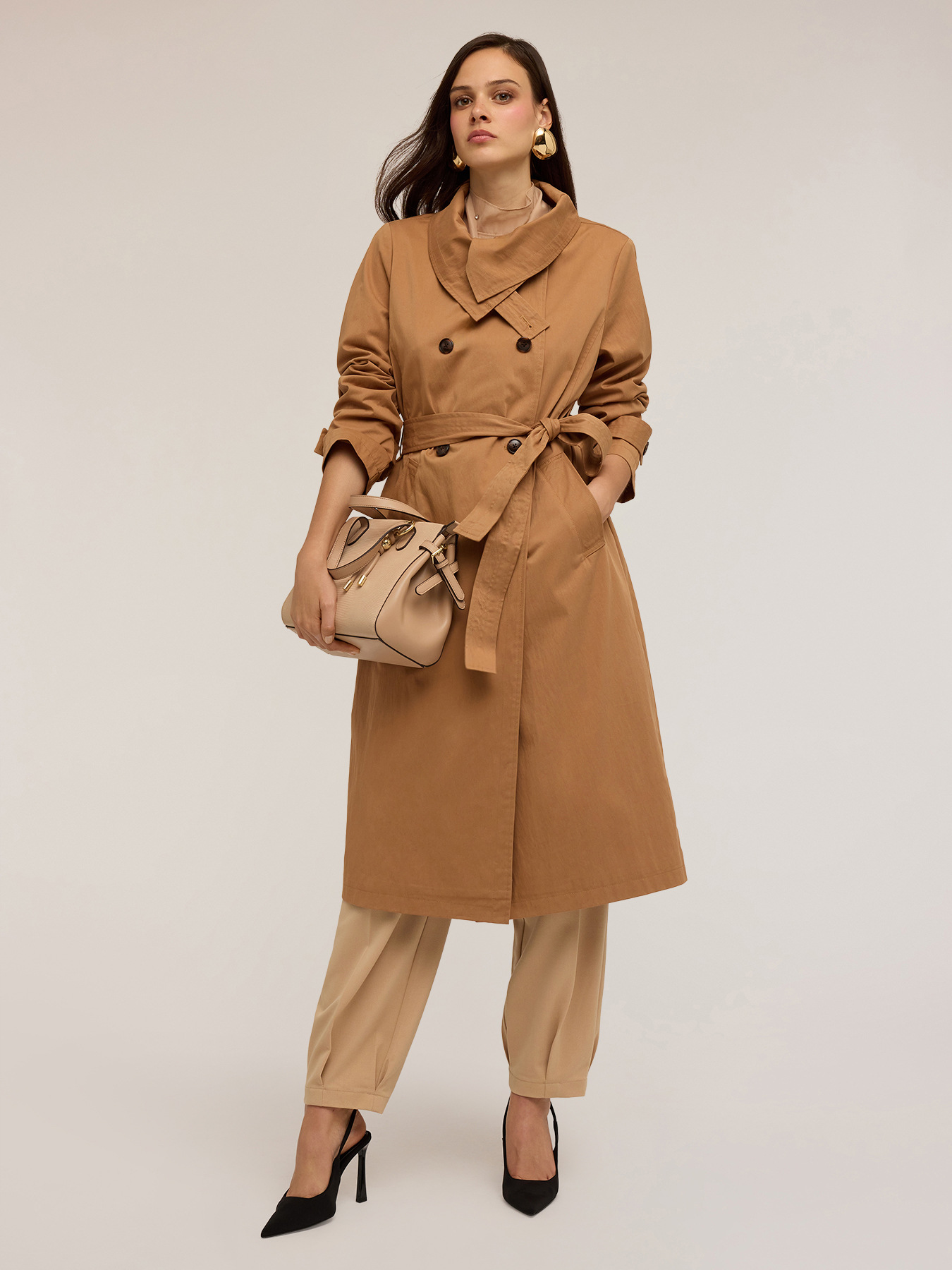 High-neck trench coat in technical fabric image number 0