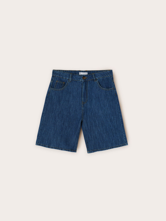 Denim and linen blend Bermuda shorts