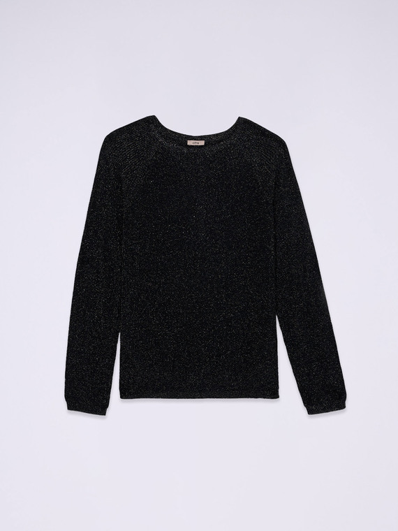 Lurex crew neck sweater with buttons on the back