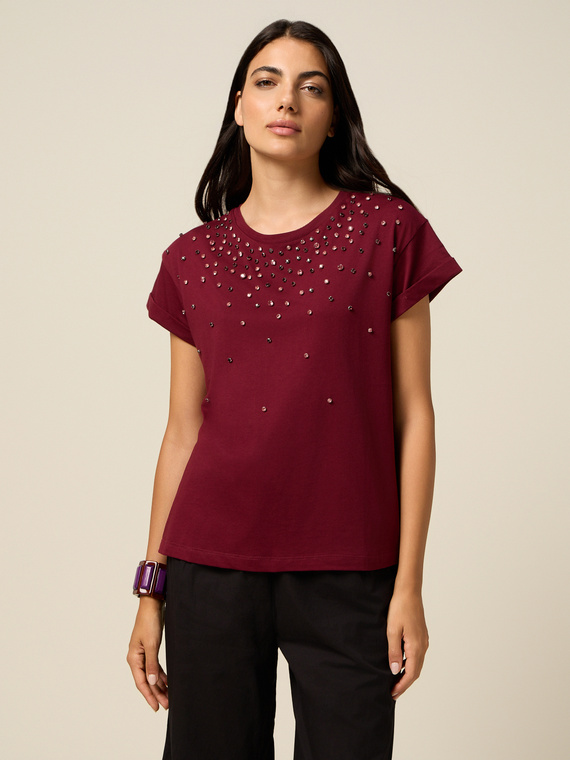 T-Shirt mit Strassstein-Stickerei