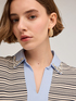T-shirt a righe con colletto ricamato con pietre image number 3