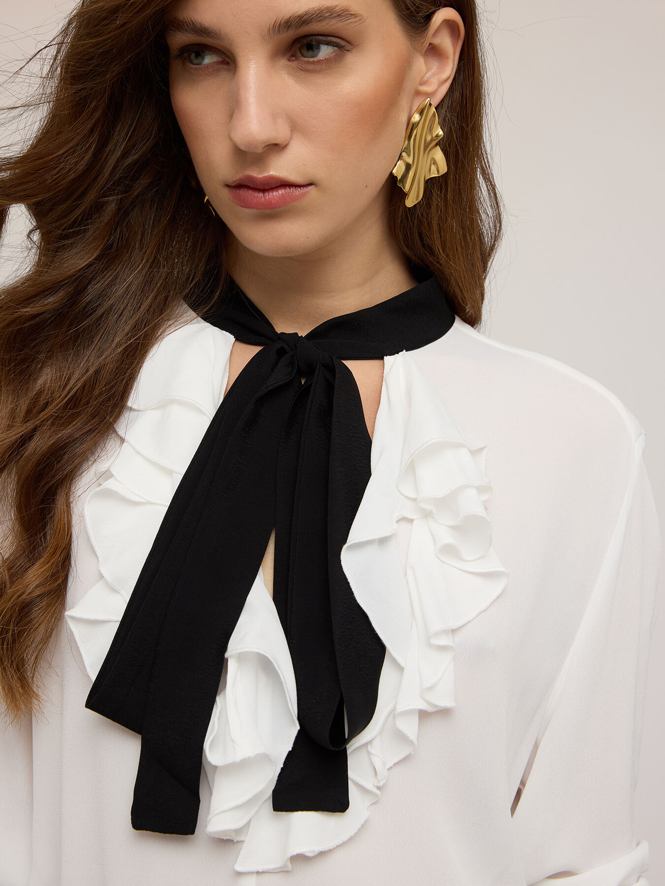Blouse with ruffles and sash image number 3